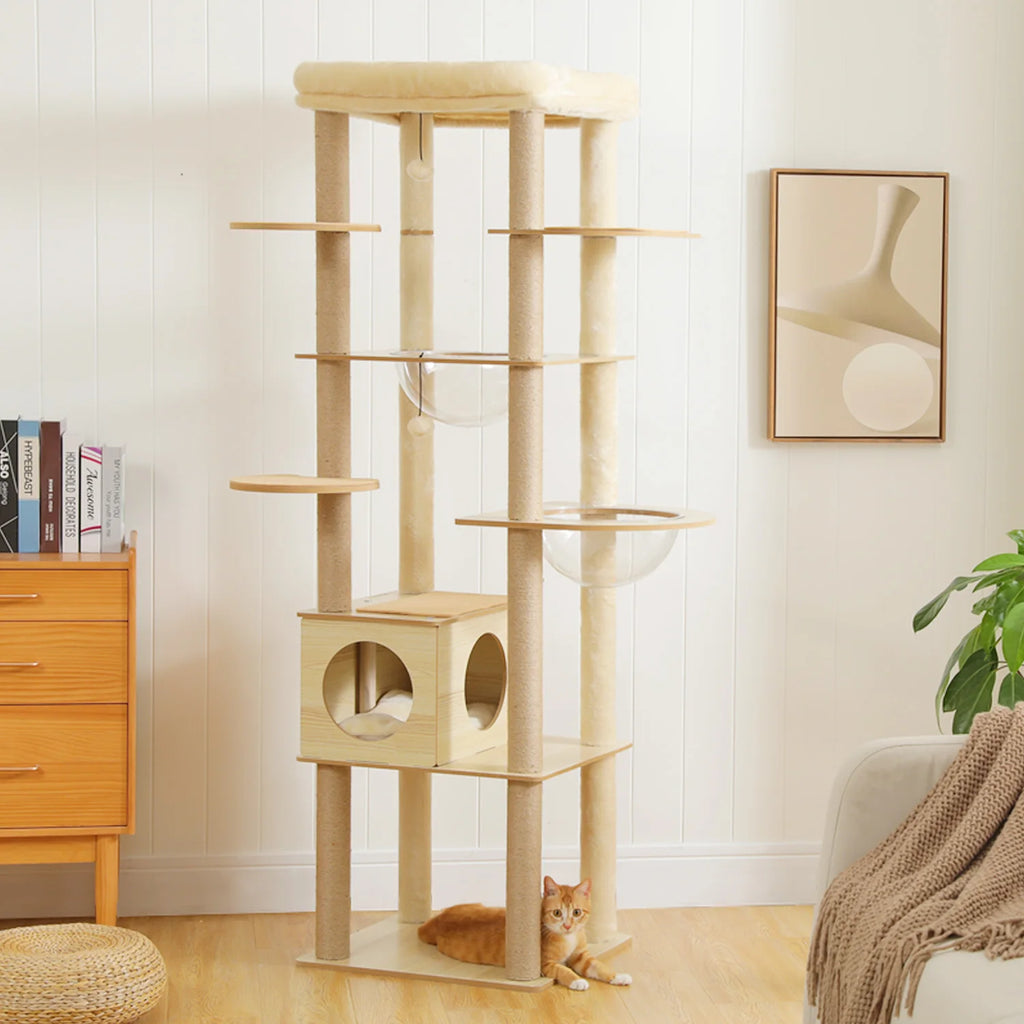Árbol para Gatos de Varios Niveles, Torre de Madera para Gatos de Interior con Rascadores, Amplio Condominio, Hamaca, Plataforma Superior y Rascador para Gatos, Juguetes para Gatos