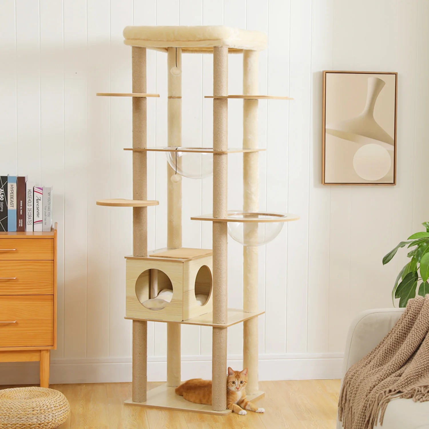 Árbol para Gatos de Varios Niveles, Torre de Madera para Gatos de Interior con Rascadores, Amplio Condominio, Hamaca, Plataforma Superior y Rascador para Gatos, Juguetes para Gatos