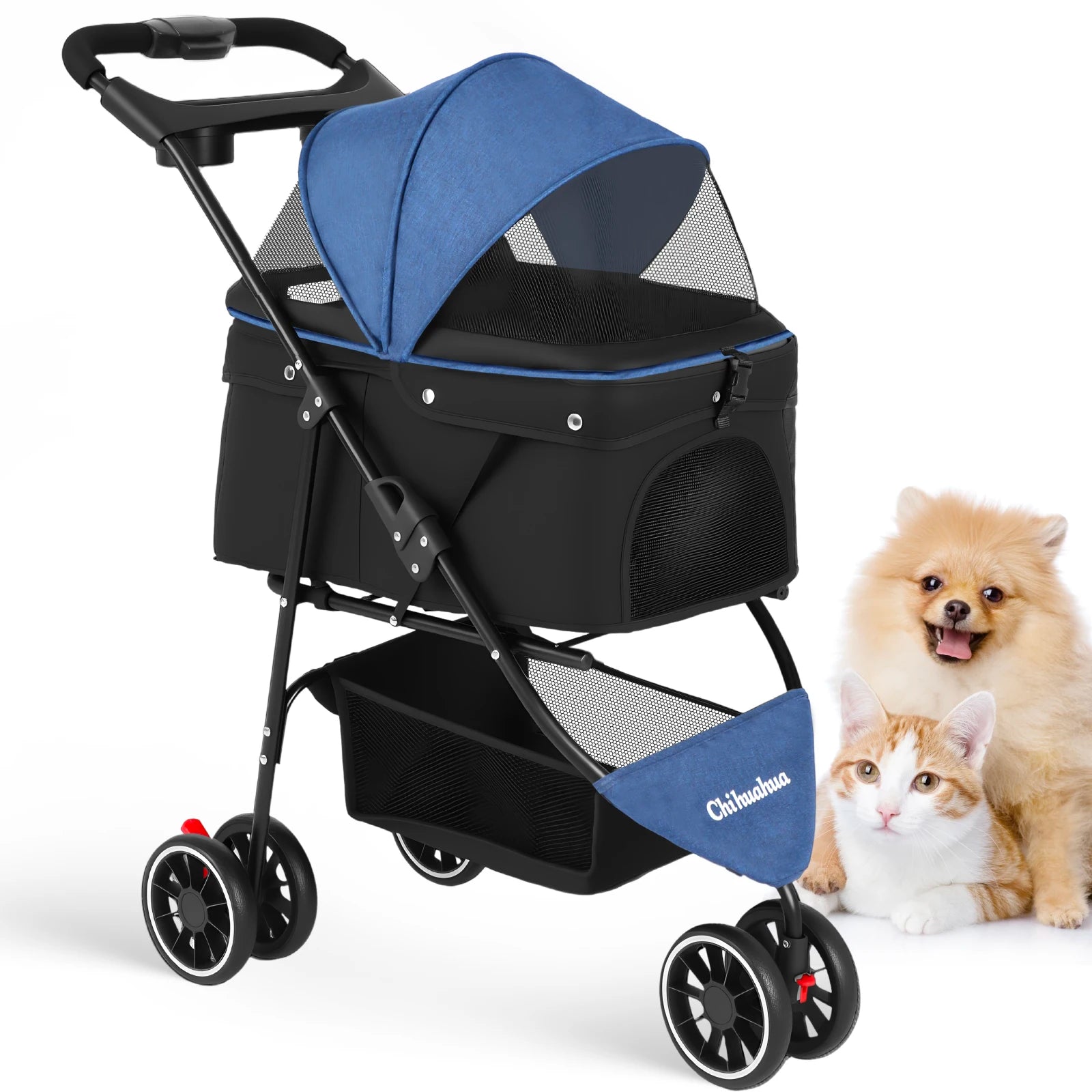 Cochecito para mascotas para perros pequeños y gatos, cochecito de viaje portátil para perros, carrito plegable para perros y gatos