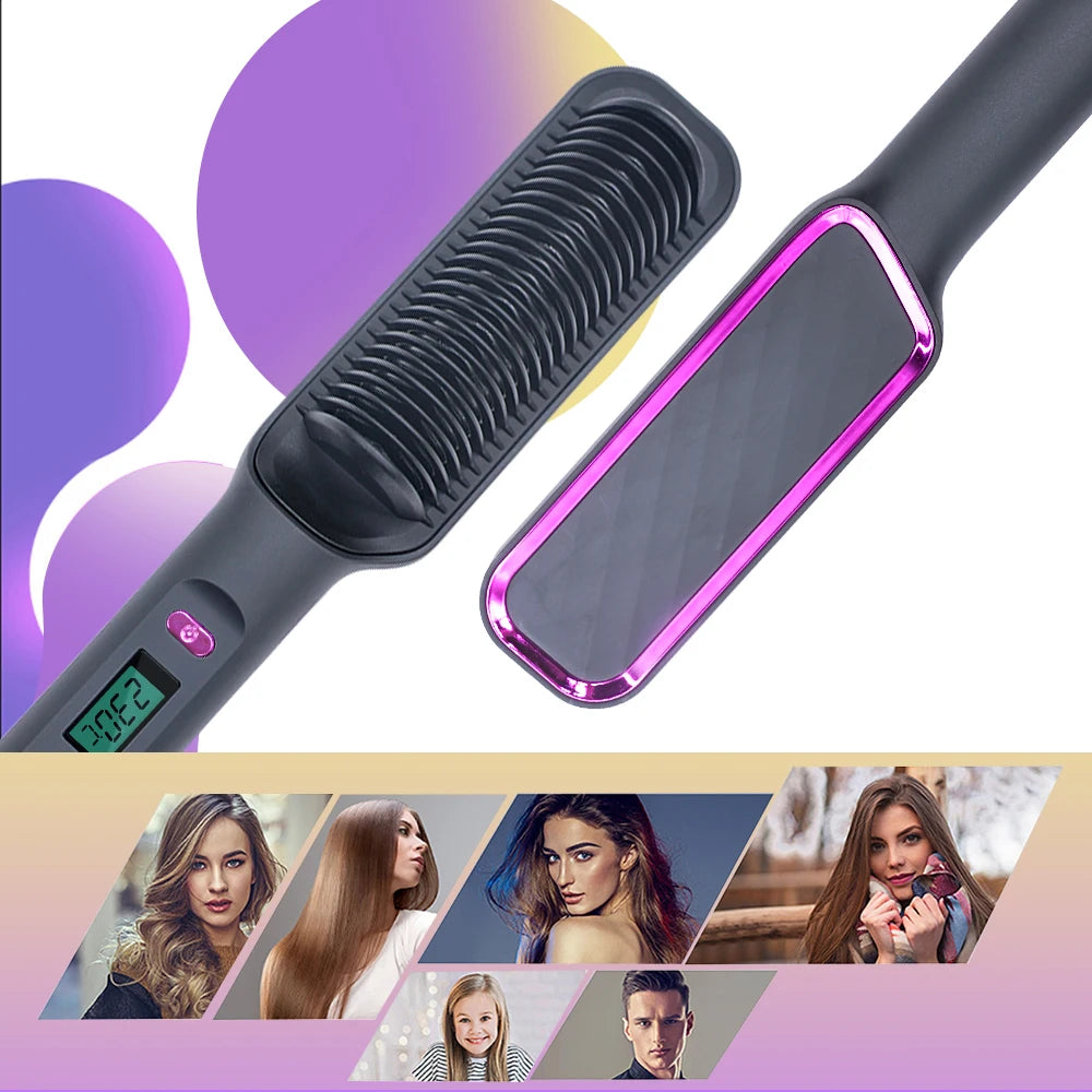 Sunny Hair: Peine caliente eléctrico, peine alisador multifuncional para cabello liso, herramienta de peinado anti-escaldado con iones negativos, cepillo alisador