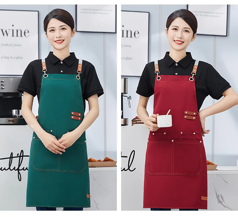Apron Custom Logo Catering Server Uniforms Restaurant Cafe Hotel Waiter Chef Aprons Women Nail Salon Work Bib Men's BBQ Mandiles