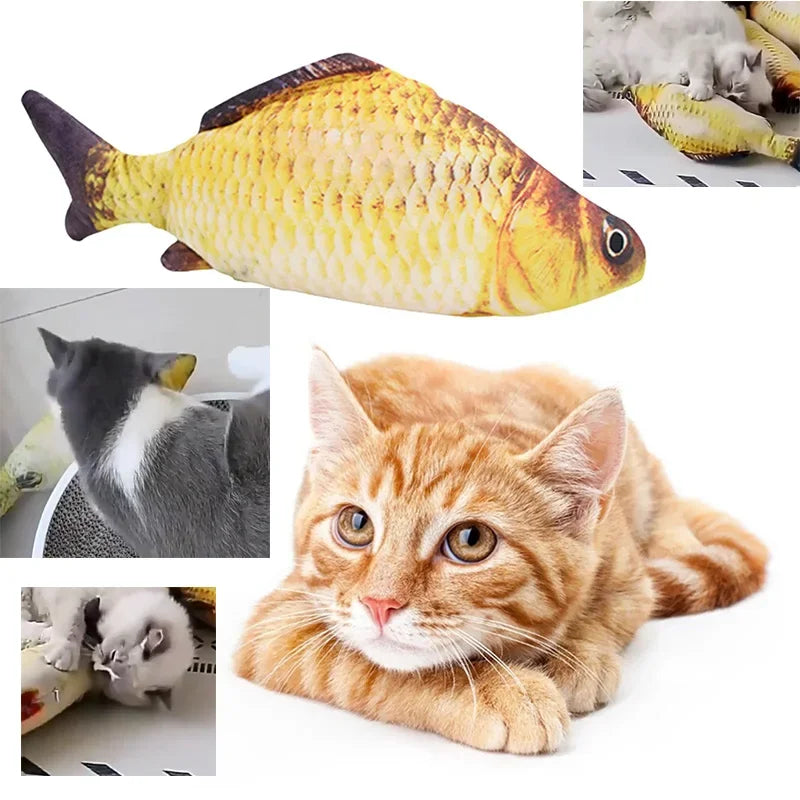 Pez de peluche con hierba gatera, juguete interactivo chirriante y masticable para mascotas, pez de simulación con menta para aliviar el aburrimiento de los gatos, material seguro y no tóxico.
