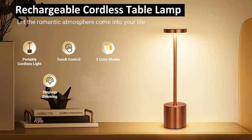 Lámpara de mesa clásica, luz nocturna recargable por USB, 3 colores, regulable, táctil, lámpara de escritorio, lámpara de mesita de noche, cafetería, club