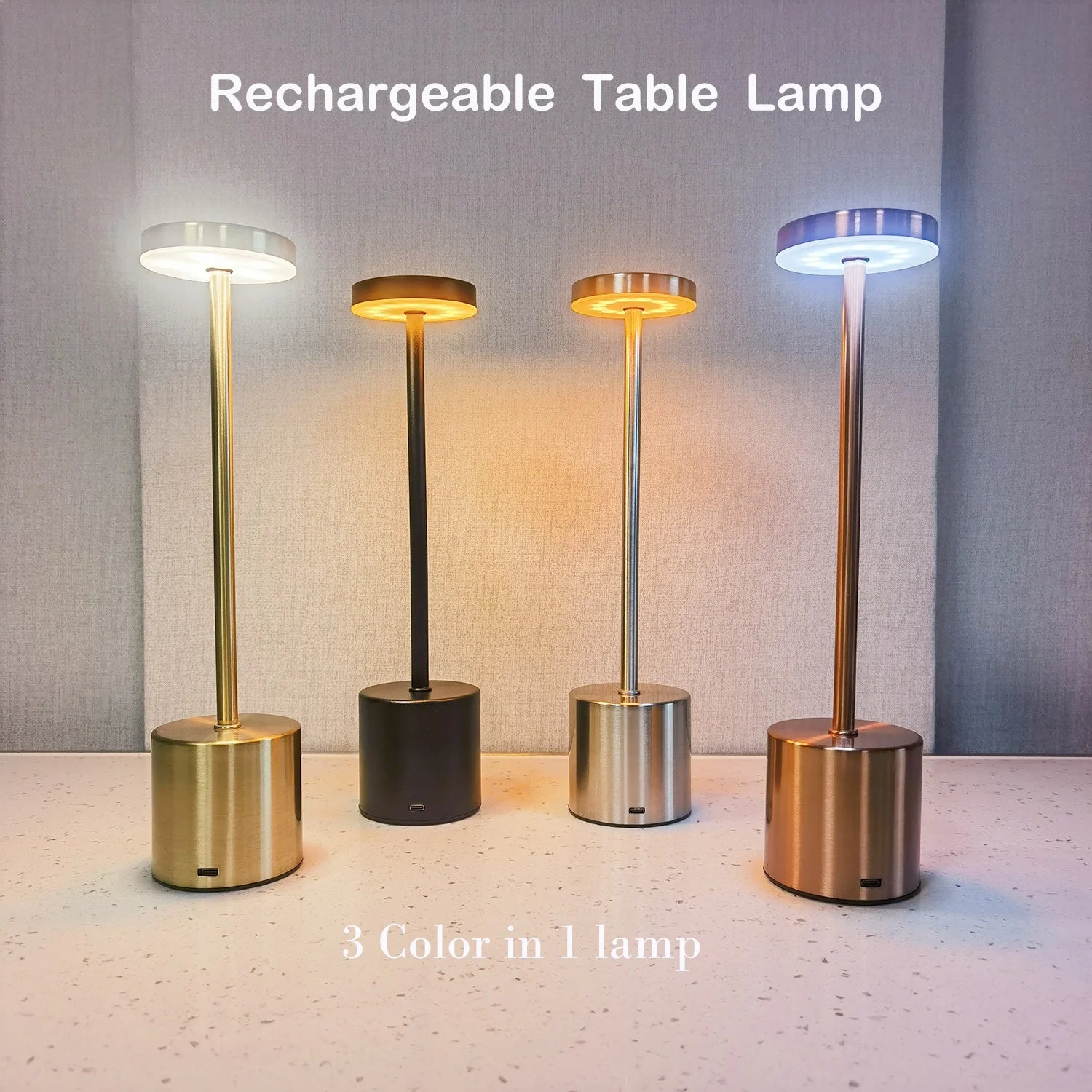 Classic Table Lamp USB Rechargeable Night Light 3 Colors Dimming Touch Desk Lamp Bedside Lamp Hotel Coffee Shop Club