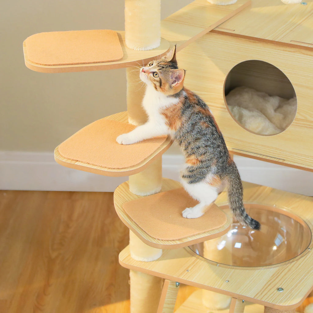 Árbol para Gatos de Varios Niveles, Torre de Madera para Gatos de Interior con Rascadores, Amplio Condominio, Hamaca, Plataforma Superior y Rascador para Gatos, Juguetes para Gatos