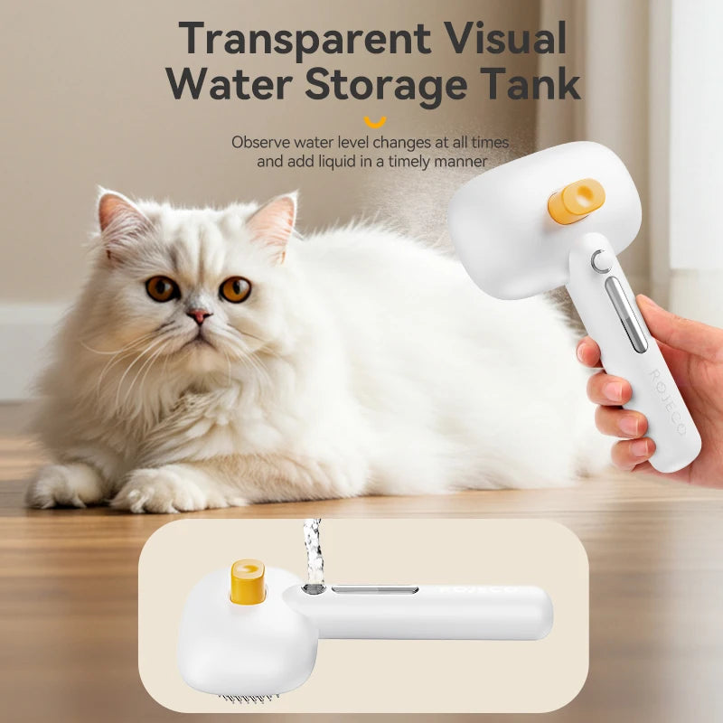 Cepillo de vapor eléctrico ROJECO para mascotas, cepillo pulverizador para perros y gatos, peine para eliminar el pelo de mascotas, herramienta de aseo para mascotas, cepillo de niebla de agua removedor de pelo