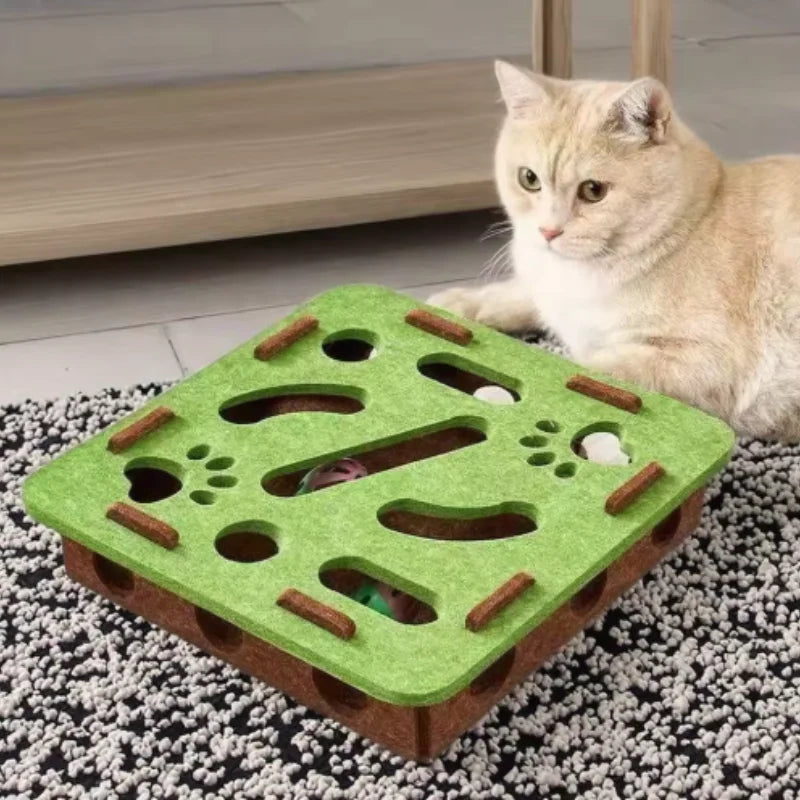 Juguete para gatos con laberinto, caja de fieltro con agujeros y pelota con cascabel, juguete interactivo divertido para gatitos, suministros para gatos