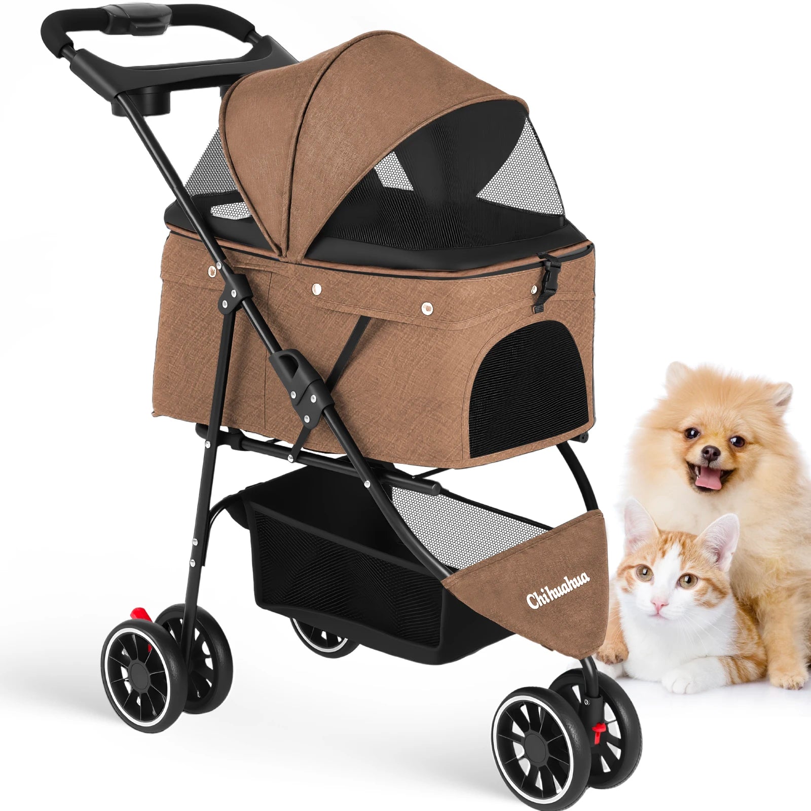 Cochecito para mascotas para perros pequeños y gatos, cochecito de viaje portátil para perros, carrito plegable para perros y gatos