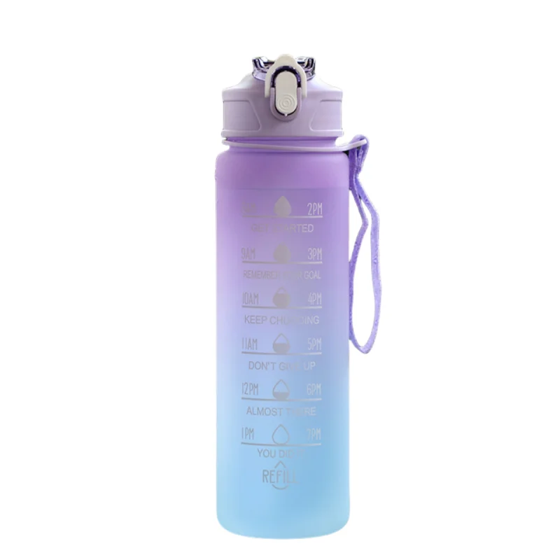 Botella de agua deportiva con pajita marcadora de tiempo, tapa abatible con cierre a prueba de fugas para fácil transporte, ideal para aventuras al aire libre
