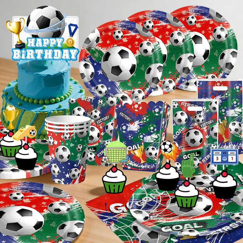Fiesta Patitas Fútbol Cumpleaños Vajilla Taza Plato Servilleta Fútbol Cumpleaños Kit Globo Llavero Decoración de fiesta para cumpleaños decoración de fútbol