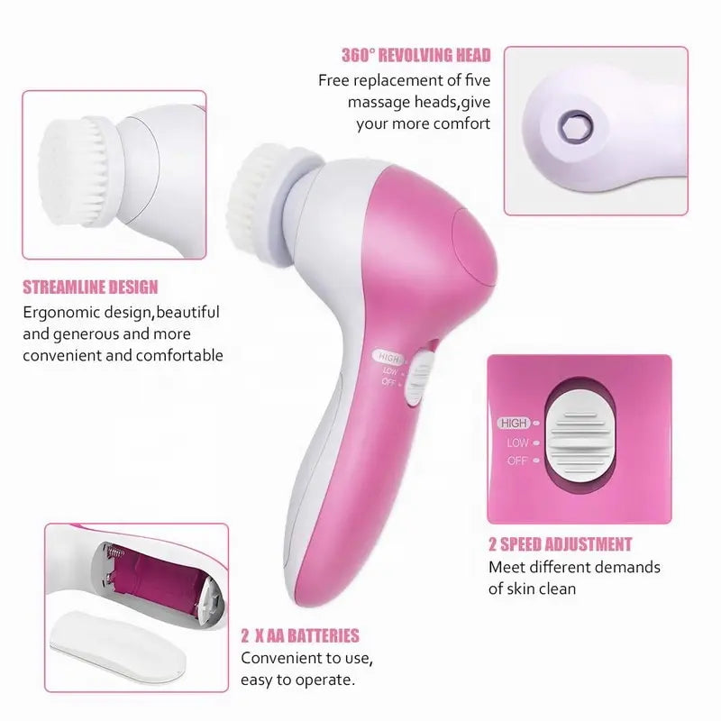 Eléctrico 5 EN 1 Limpiador Facial Eléctrico Cepillo Máquina de Lavado Spa Cuidado de la Piel Masaje Limpieza de Puntos Negros Herramientas Limpiadoras Faciales