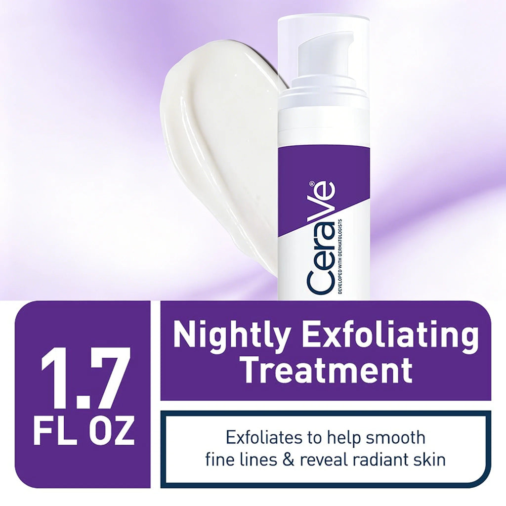 CeraVe Tratamiento Exfoliante Nocturno Renovador de la Piel 50ml Suero con Ácido Glicólico y Láctico con Ceramidas para una Piel Radiante y Suave