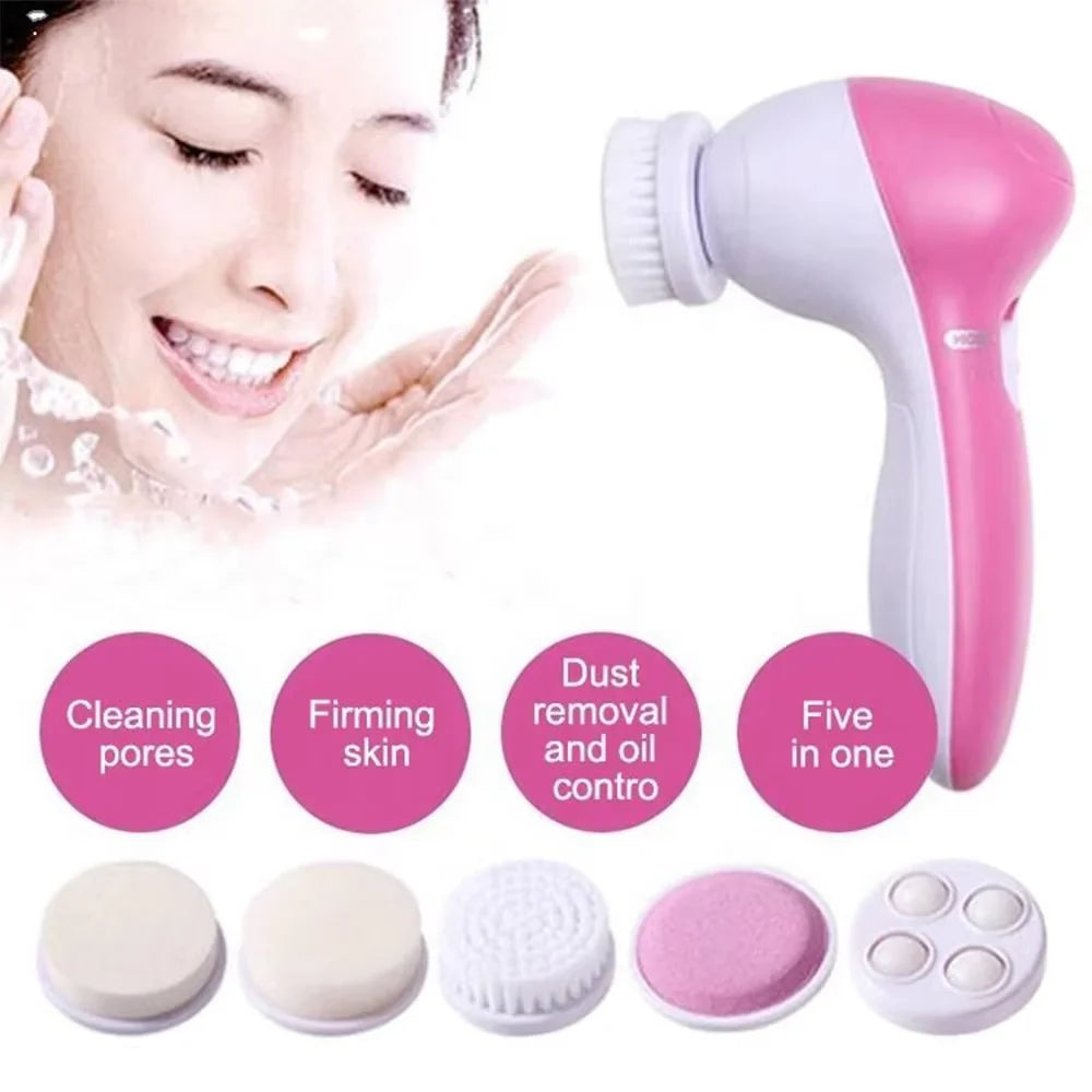 Eléctrico 5 EN 1 Limpiador Facial Eléctrico Cepillo Máquina de Lavado Spa Cuidado de la Piel Masaje Limpieza de Puntos Negros Herramientas Limpiadoras Faciales