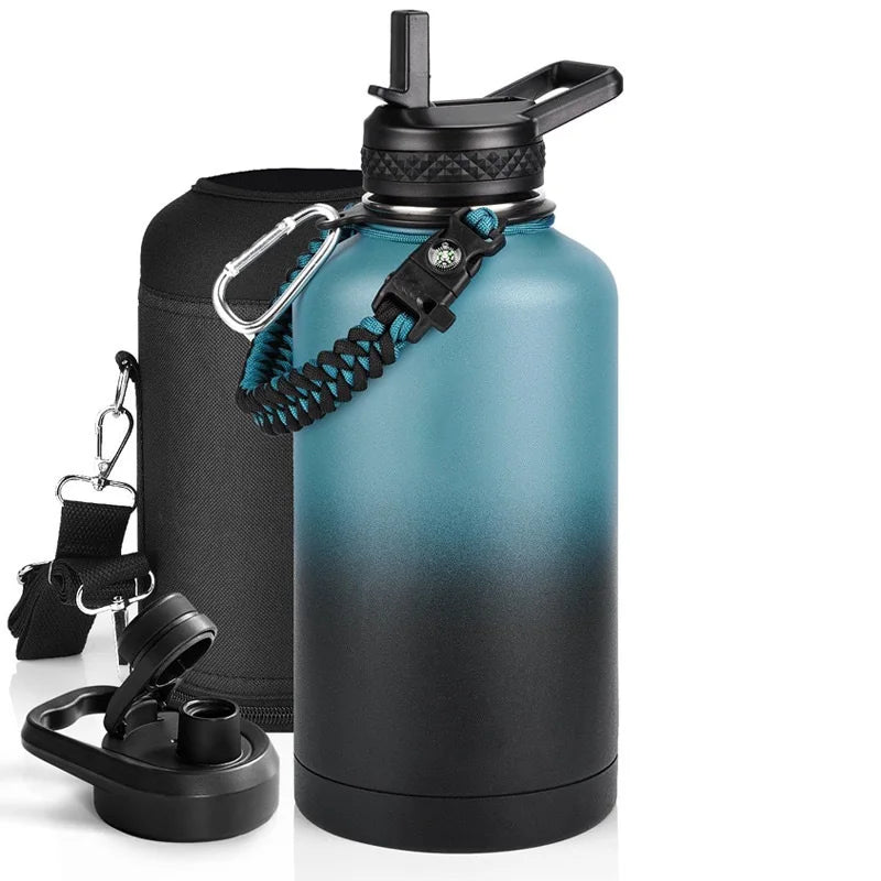 Steel Large Sports Vacuum Water Bottle Set 64oz 2L Double Wall Cooler Water Vacuum Flask With Bag