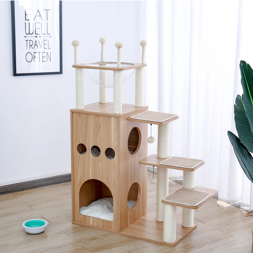 Árbol para Gatos de Varios Niveles, Torre de Madera para Gatos de Interior con Rascadores, Amplio Condominio, Hamaca, Plataforma Superior y Rascador para Gatos, Juguetes para Gatos