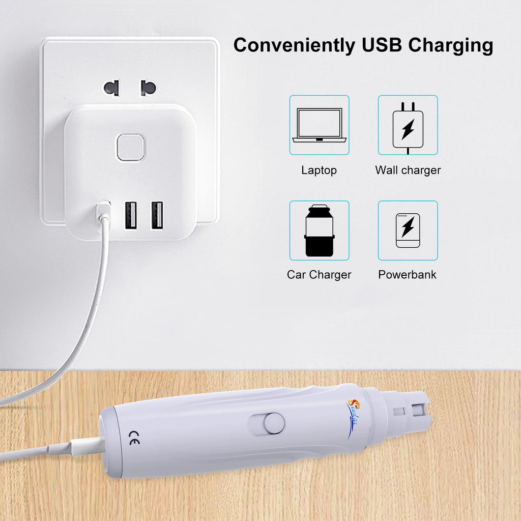 Lima de uñas eléctrica para perros USB recargable, cortauñas y limador de garras para mascotas sin dolor