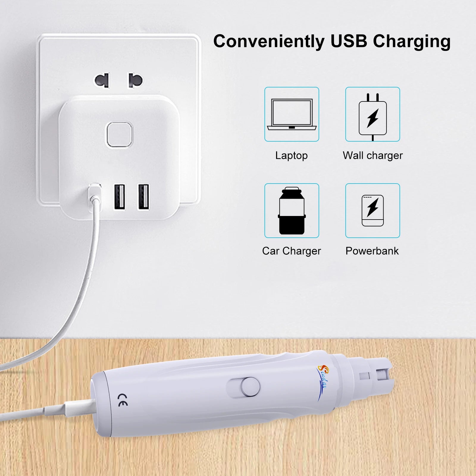 Lima de uñas eléctrica para perros USB recargable, cortauñas y limador de garras para mascotas sin dolor