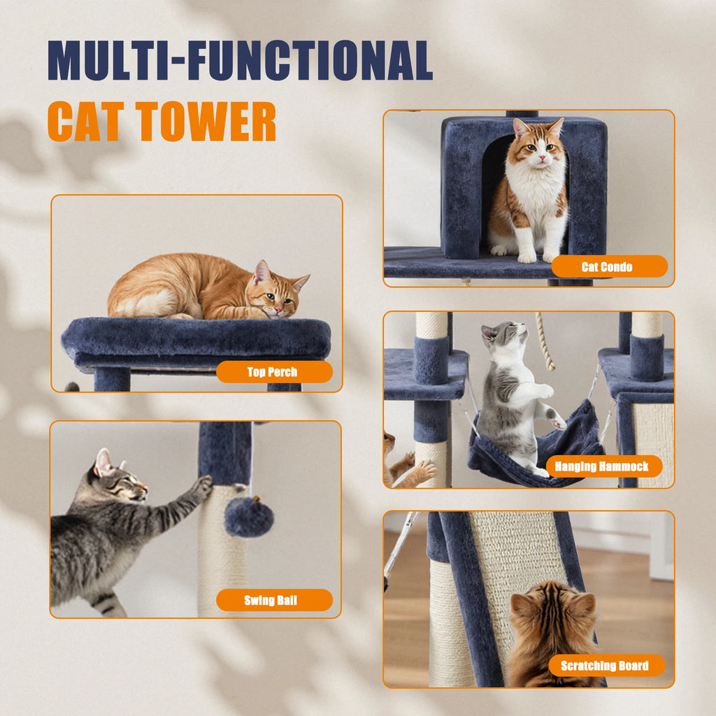 JHK 63In Árbol para Gatos Alto Torre de Escalada para Varios Gatos Muebles para Mascotas Rascadores de Sisal Natural Casa Estable para Gatos de Interior