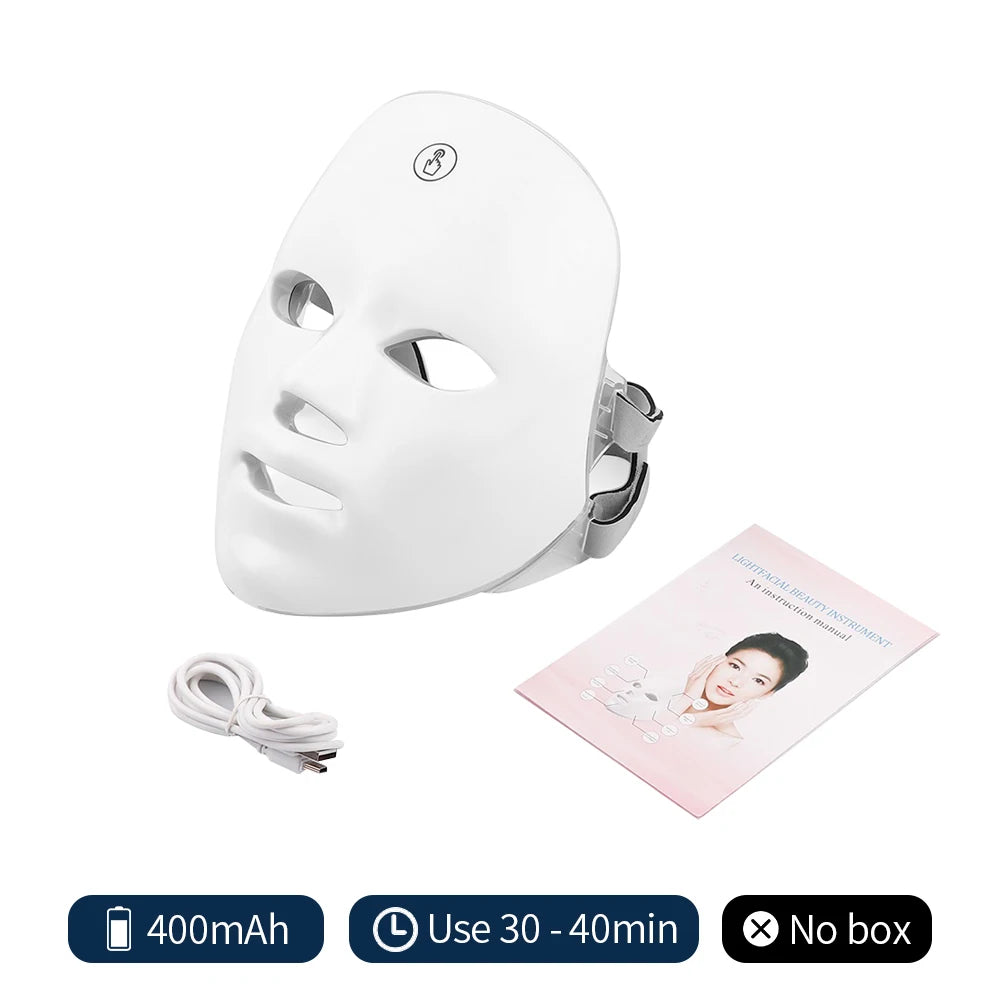 Mascarilla LED Facial Recargable de 7 Colores Máscara de Belleza con Fotones LED Rejuvenecimiento de la Piel Lifting Facial en Casa Blanqueamiento Cuidado de la Piel Máscara de Belleza