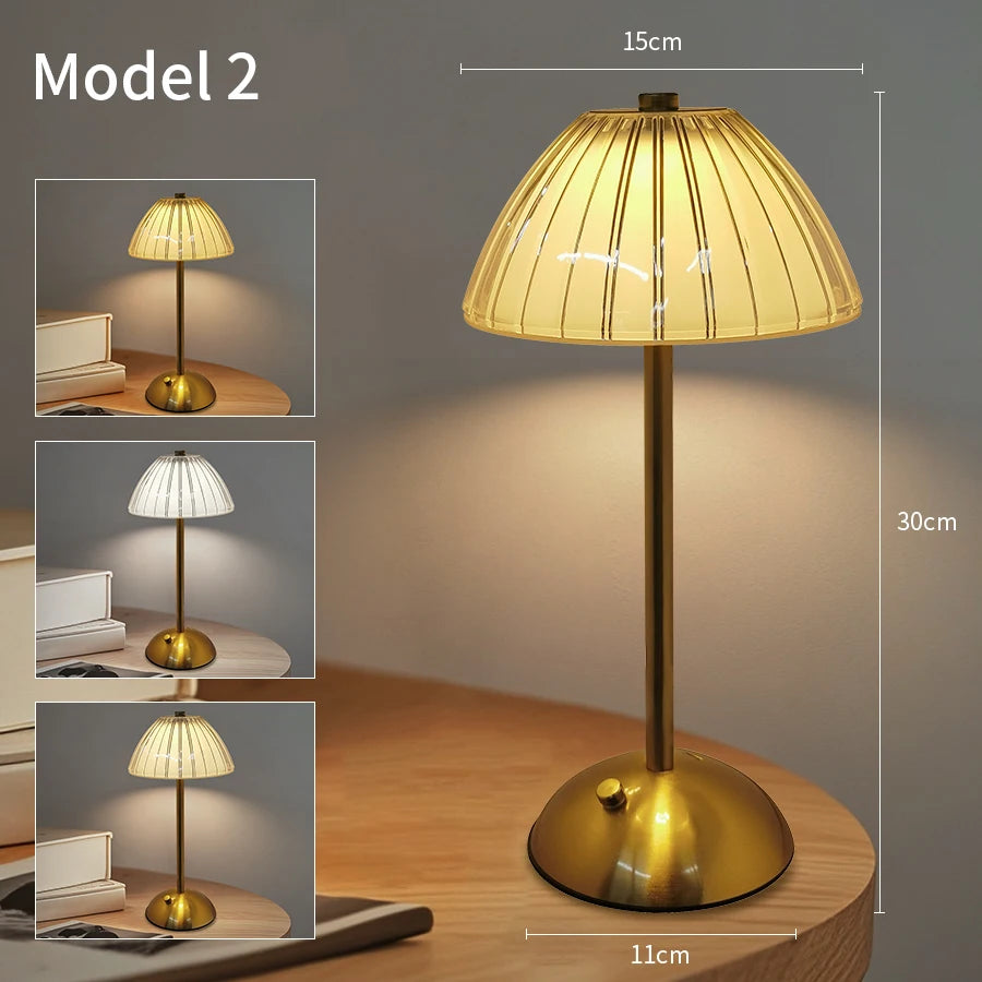 LED Table Lamp USB Rechargable Touch Dimming Coffee Bar Atmosphere Light Eye-Protection Reading Night Light Bedroom Decor