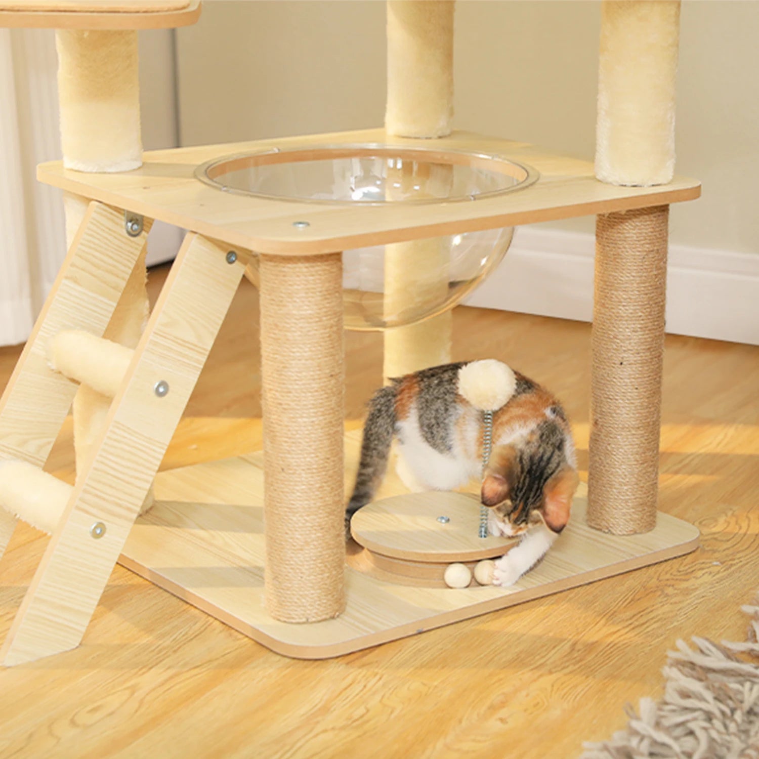 Árbol para Gatos de Varios Niveles, Torre de Madera para Gatos de Interior con Rascadores, Amplio Condominio, Hamaca, Plataforma Superior y Rascador para Gatos, Juguetes para Gatos