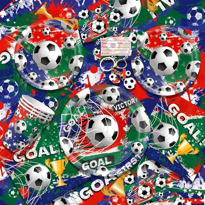 Fiesta Patitas Fútbol Cumpleaños Vajilla Taza Plato Servilleta Fútbol Cumpleaños Kit Globo Llavero Decoración de fiesta para cumpleaños decoración de fútbol