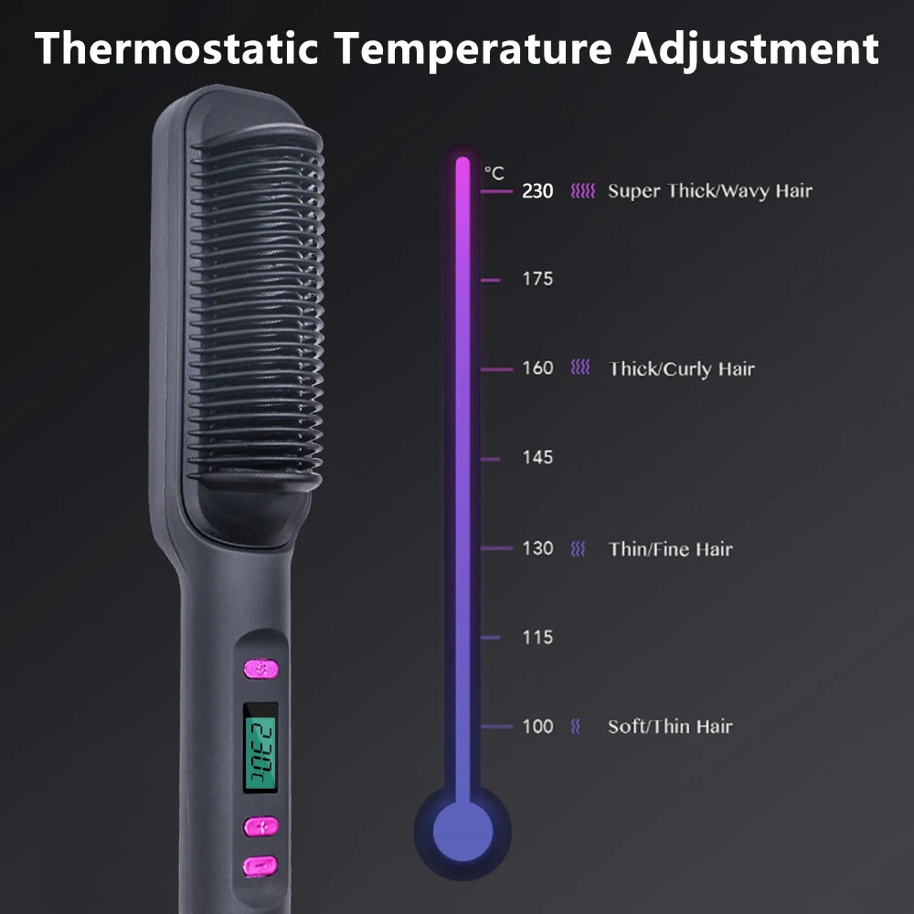 Sunny Hair: Peine caliente eléctrico, peine alisador multifuncional para cabello liso, herramienta de peinado anti-escaldado con iones negativos, cepillo alisador