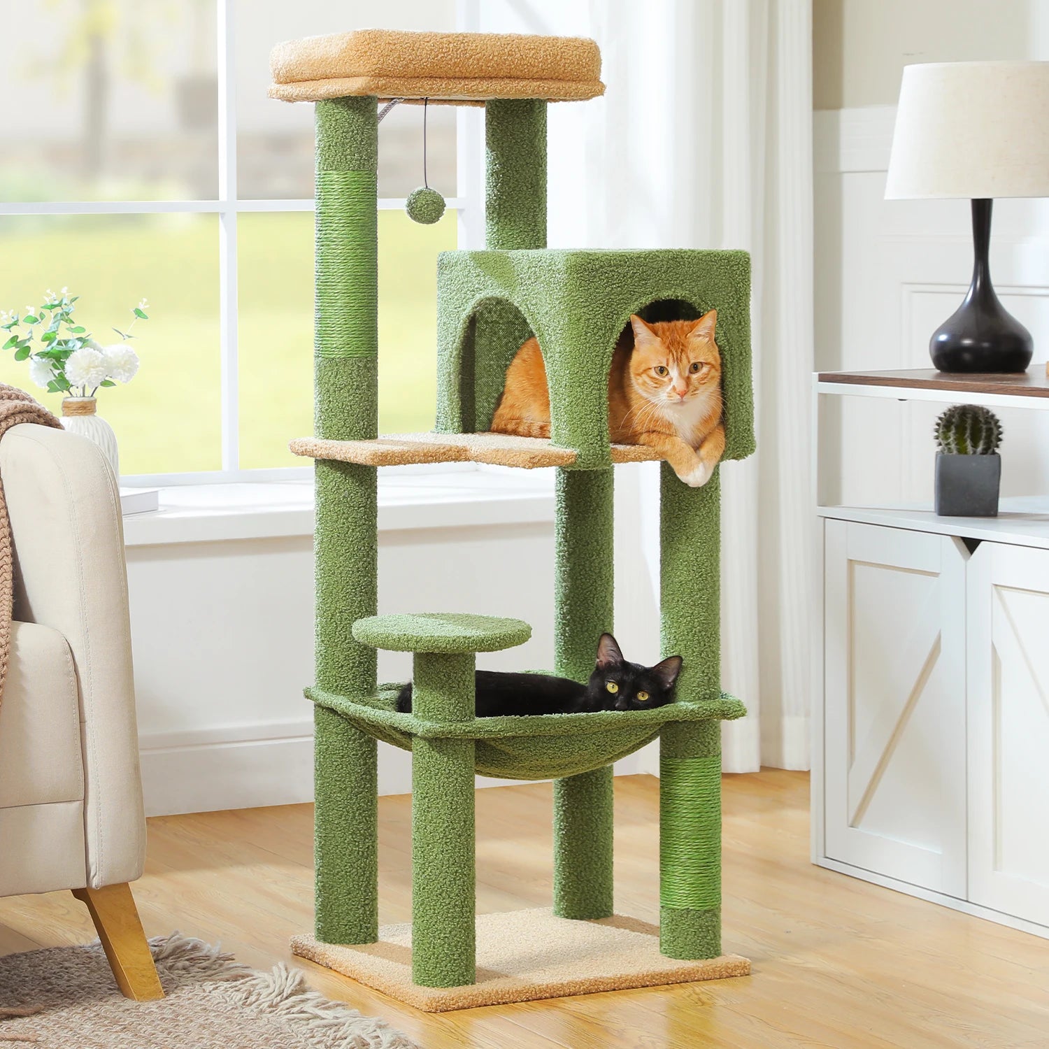 Rascador multinivel para gatos con postes de sisal, condominio acogedor, hamaca grande, torre de felpa para gatos, cama para gatitos de interior, juguetes para gatos