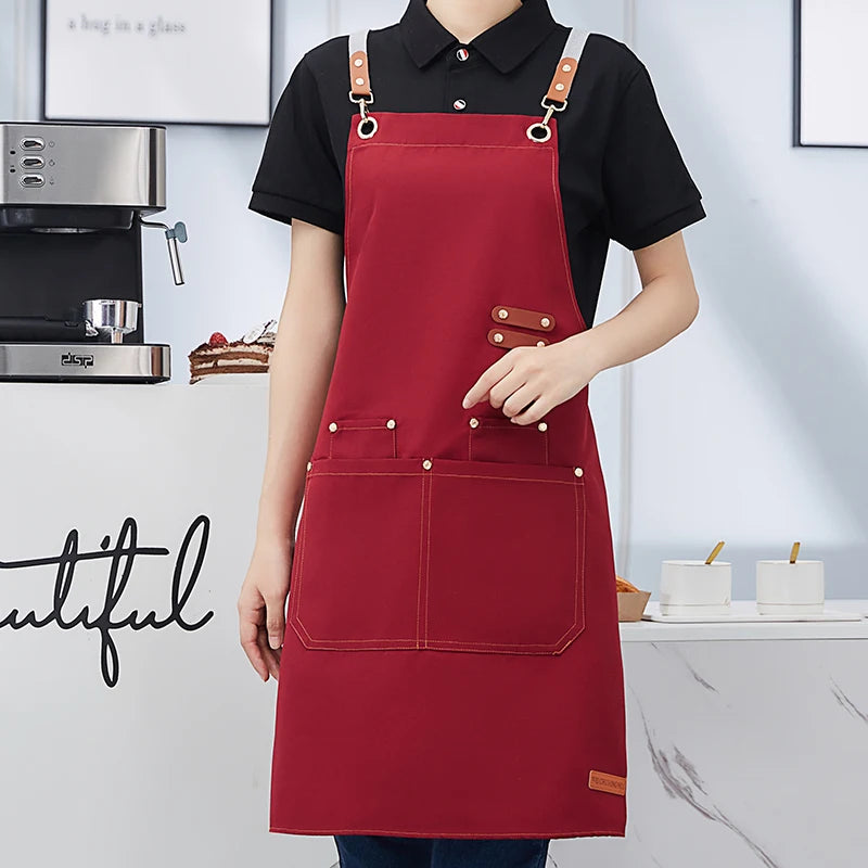 Apron Custom Logo Catering Server Uniforms Restaurant Cafe Hotel Waiter Chef Aprons Women Nail Salon Work Bib Men's BBQ Mandiles
