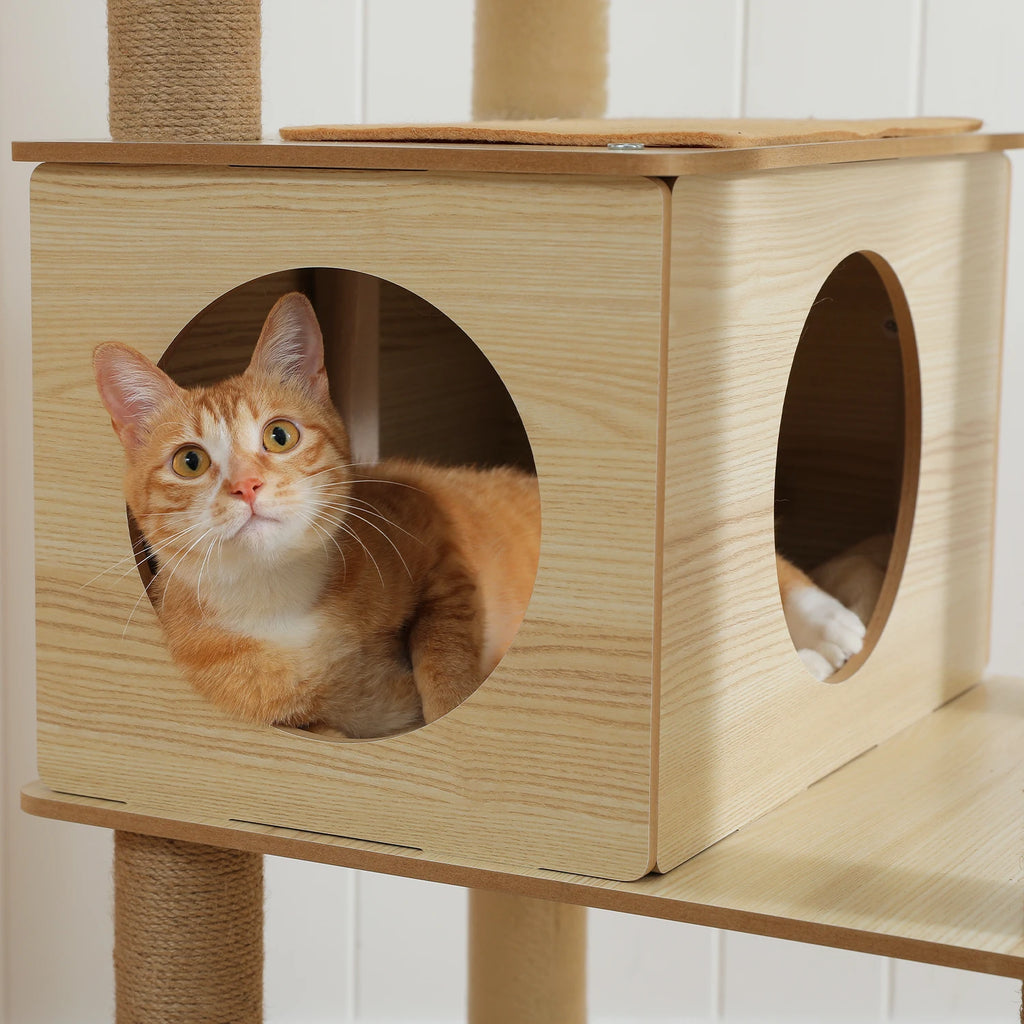 Árbol para Gatos de Varios Niveles, Torre de Madera para Gatos de Interior con Rascadores, Amplio Condominio, Hamaca, Plataforma Superior y Rascador para Gatos, Juguetes para Gatos