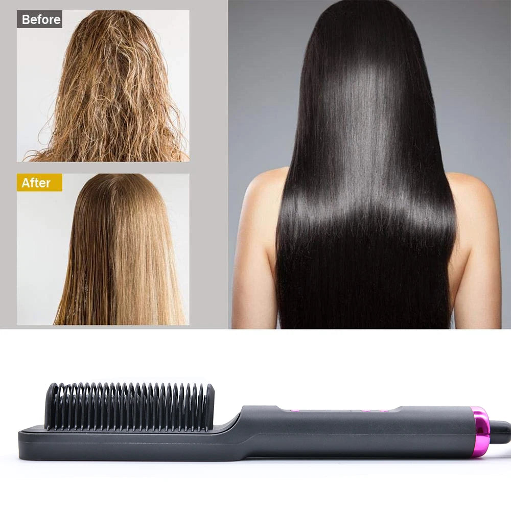 Sunny Hair: Peine caliente eléctrico, peine alisador multifuncional para cabello liso, herramienta de peinado anti-escaldado con iones negativos, cepillo alisador