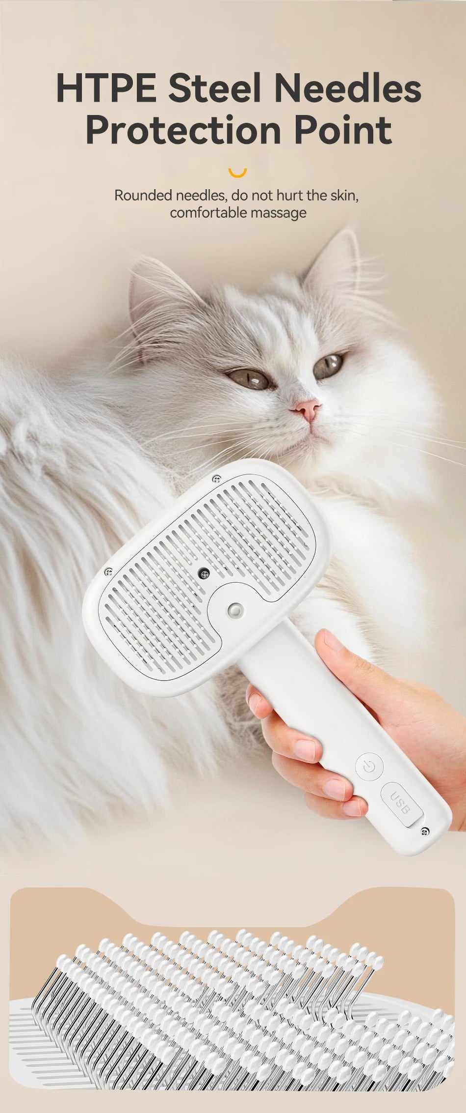Cepillo de vapor eléctrico ROJECO para mascotas, cepillo pulverizador para perros y gatos, peine para eliminar el pelo de mascotas, herramienta de aseo para mascotas, cepillo de niebla de agua removedor de pelo