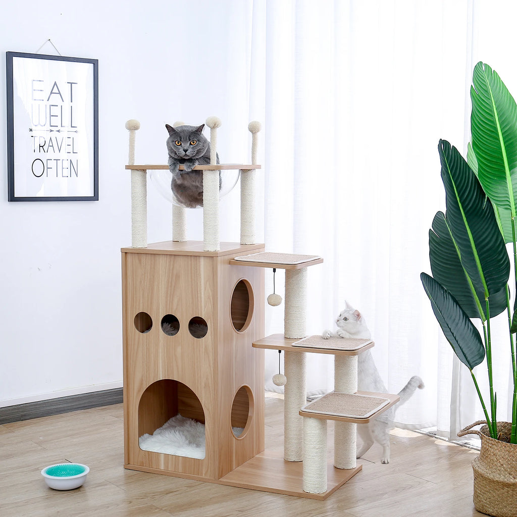 Árbol para Gatos de Varios Niveles, Torre de Madera para Gatos de Interior con Rascadores, Amplio Condominio, Hamaca, Plataforma Superior y Rascador para Gatos, Juguetes para Gatos
