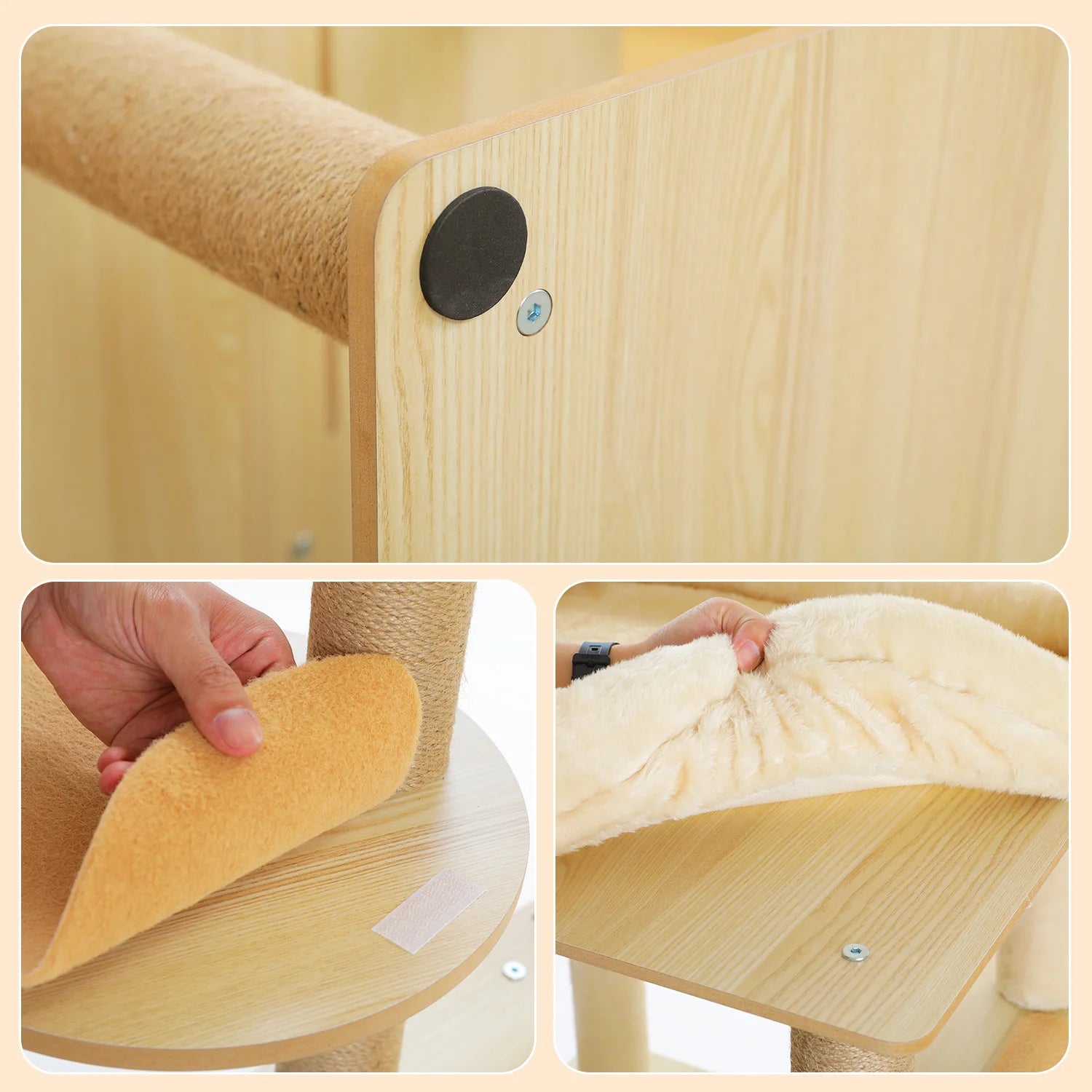 Árbol para Gatos de Varios Niveles, Torre de Madera para Gatos de Interior con Rascadores, Amplio Condominio, Hamaca, Plataforma Superior y Rascador para Gatos, Juguetes para Gatos