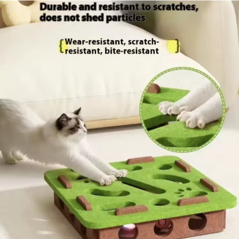 Juguete para gatos con laberinto, caja de fieltro con agujeros y pelota con cascabel, juguete interactivo divertido para gatitos, suministros para gatos