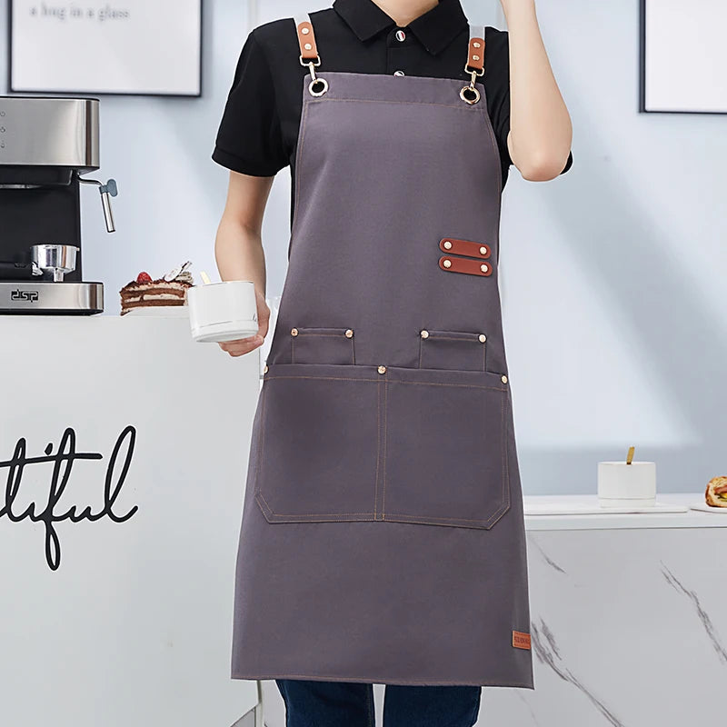 Apron Custom Logo Catering Server Uniforms Restaurant Cafe Hotel Waiter Chef Aprons Women Nail Salon Work Bib Men's BBQ Mandiles