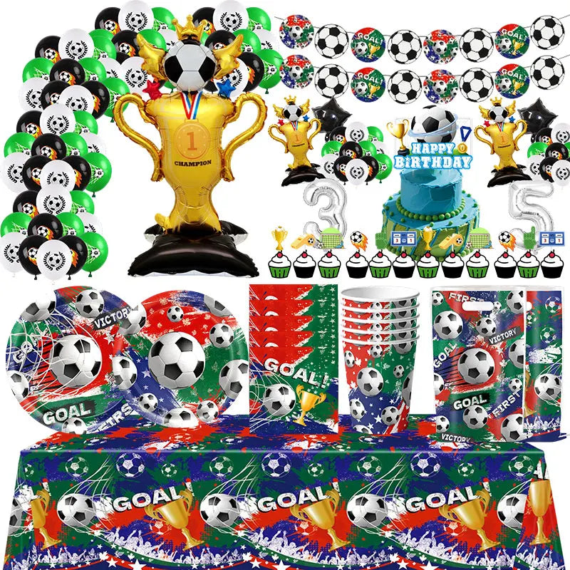 Fiesta Patitas Fútbol Cumpleaños Vajilla Taza Plato Servilleta Fútbol Cumpleaños Kit Globo Llavero Decoración de fiesta para cumpleaños decoración de fútbol