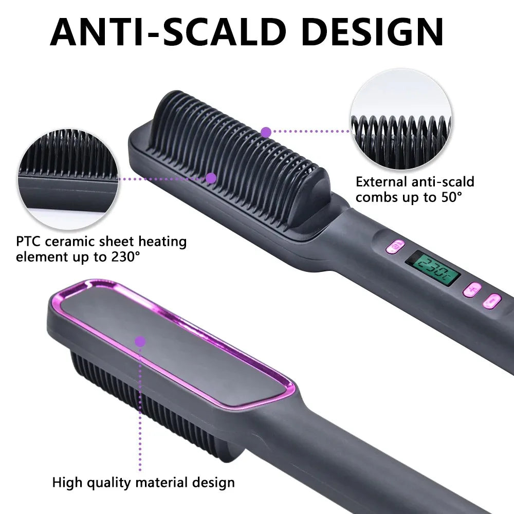 Sunny Hair: Electric Hot Comb Multifunctional Straight Hair Straightener Comb Negative Ion Anti-Scalding Styling Tool Straightening Brush