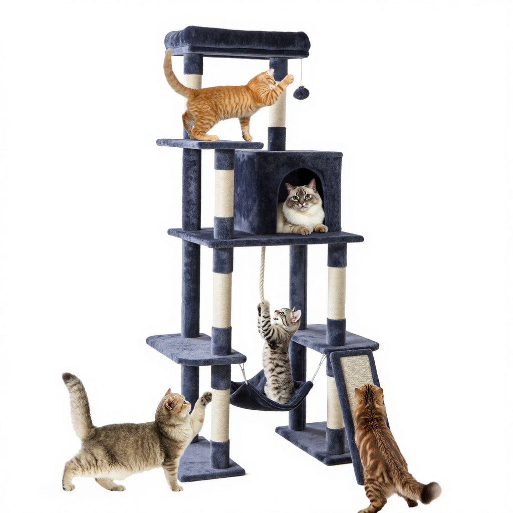 JHK 63In Árbol para Gatos Alto Torre de Escalada para Varios Gatos Muebles para Mascotas Rascadores de Sisal Natural Casa Estable para Gatos de Interior