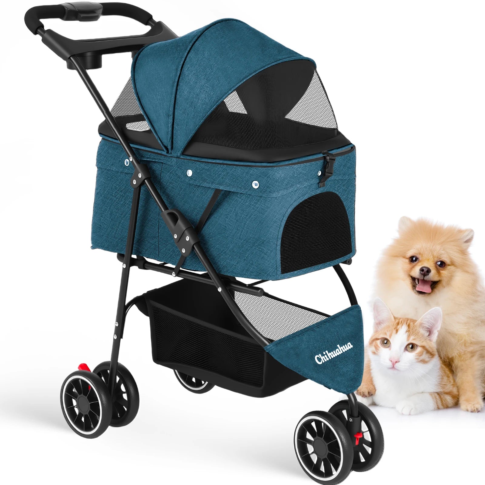 Cochecito para mascotas para perros pequeños y gatos, cochecito de viaje portátil para perros, carrito plegable para perros y gatos