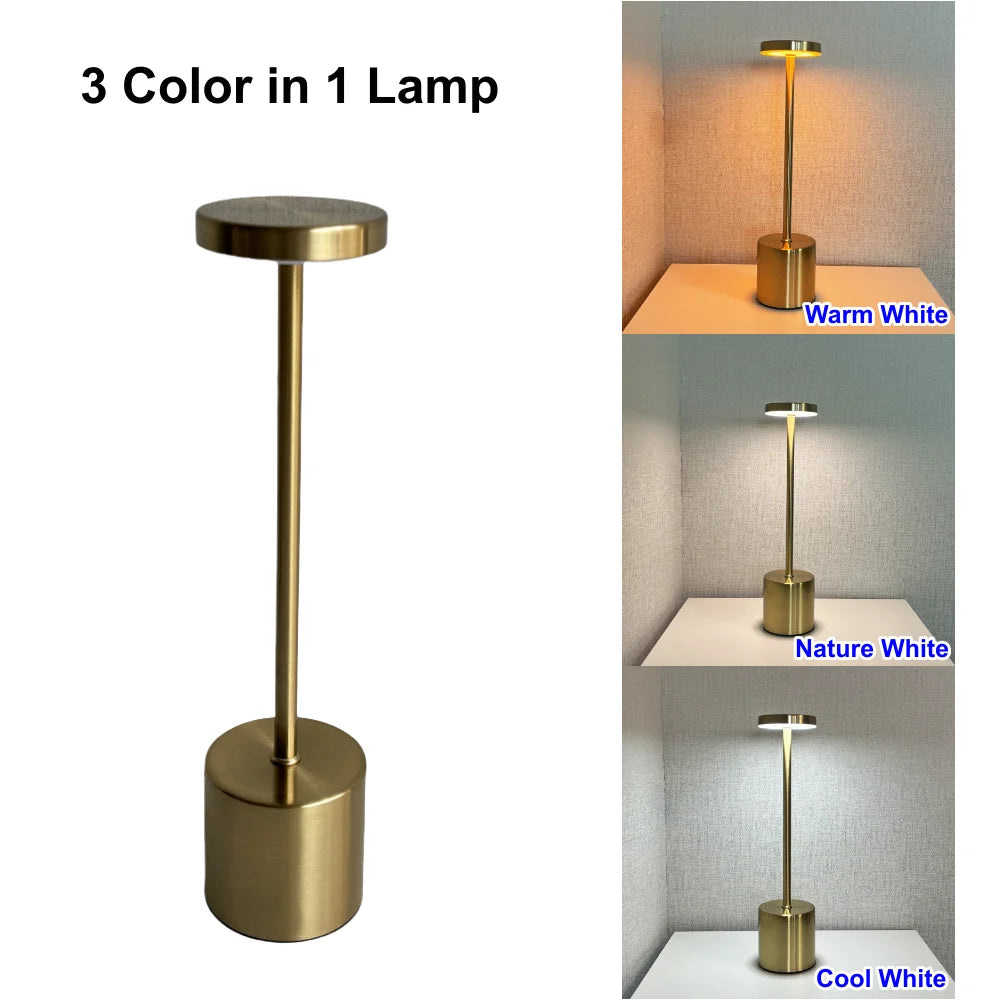 Classic Table Lamp USB Rechargeable Night Light 3 Colors Dimming Touch Desk Lamp Bedside Lamp Hotel Coffee Shop Club