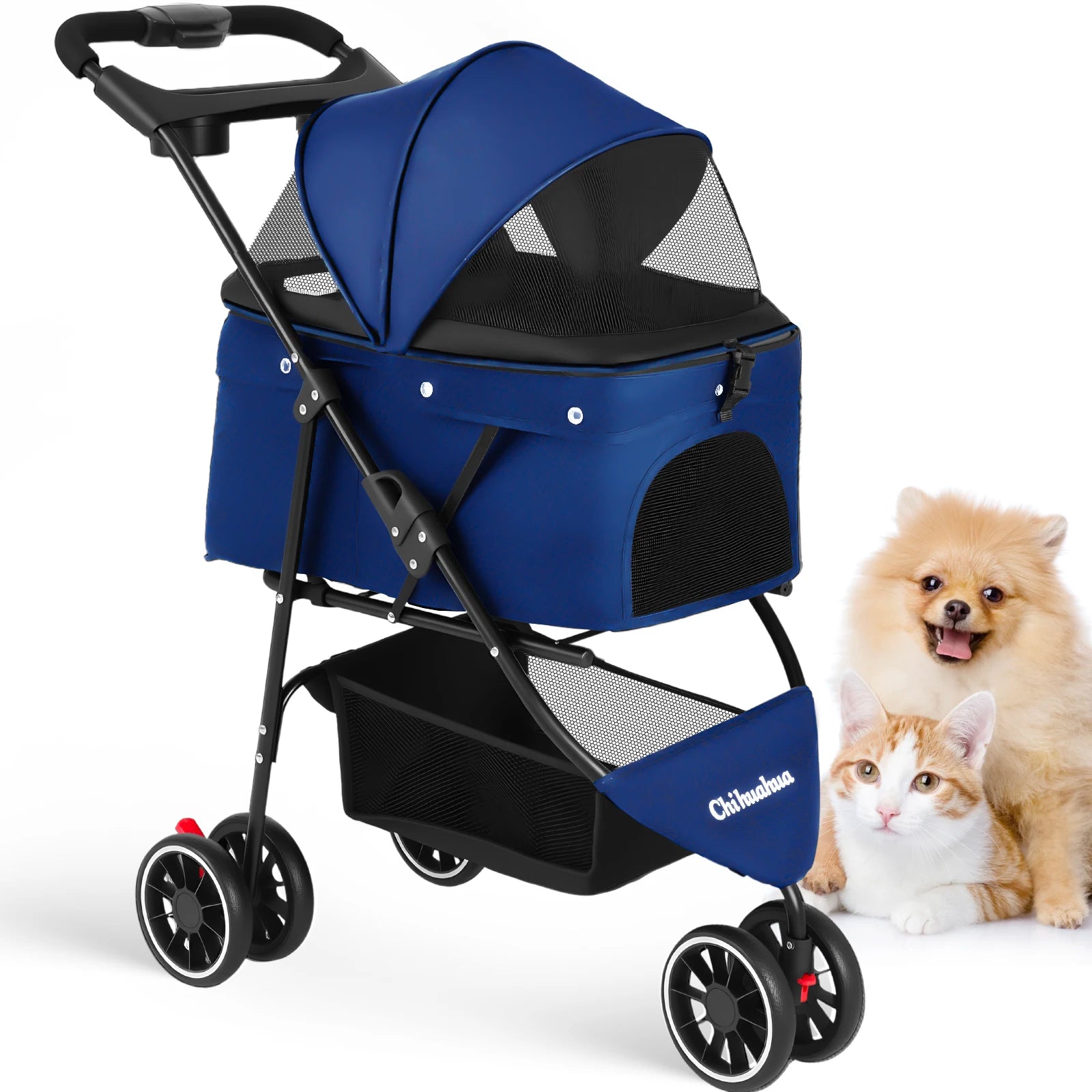 Cochecito para mascotas para perros pequeños y gatos, cochecito de viaje portátil para perros, carrito plegable para perros y gatos