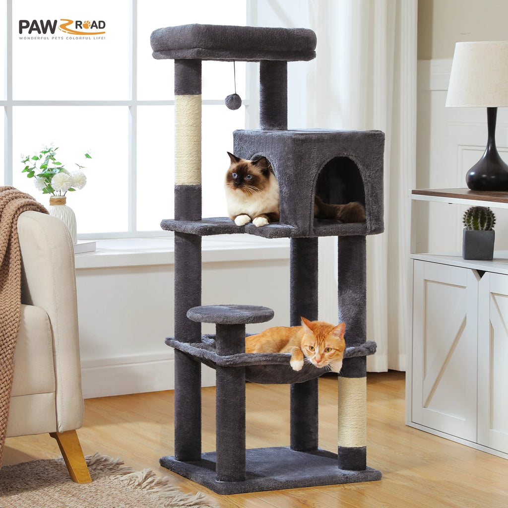 Rascador multinivel para gatos con postes de sisal, condominio acogedor, hamaca grande, torre de felpa para gatos, cama para gatitos de interior, juguetes para gatos
