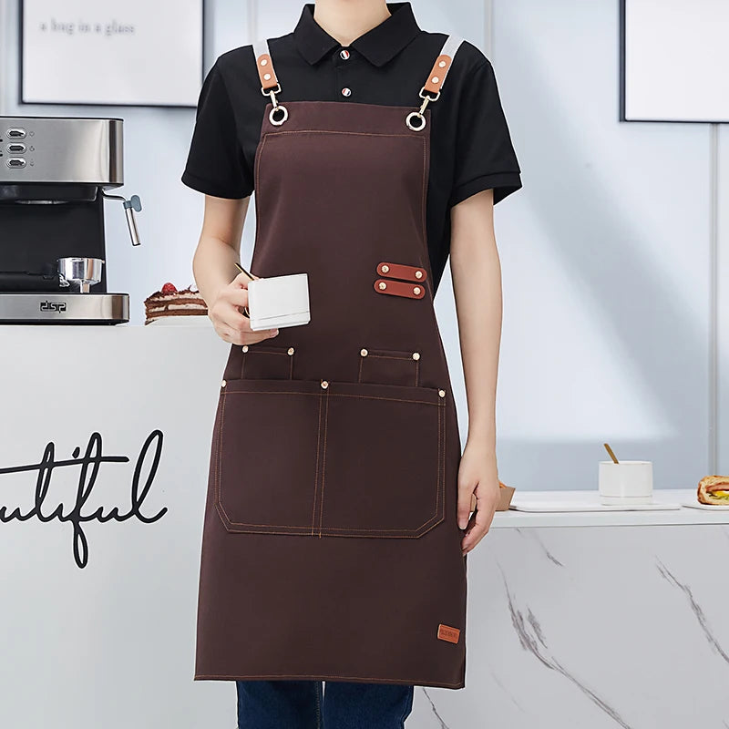 Apron Custom Logo Catering Server Uniforms Restaurant Cafe Hotel Waiter Chef Aprons Women Nail Salon Work Bib Men's BBQ Mandiles
