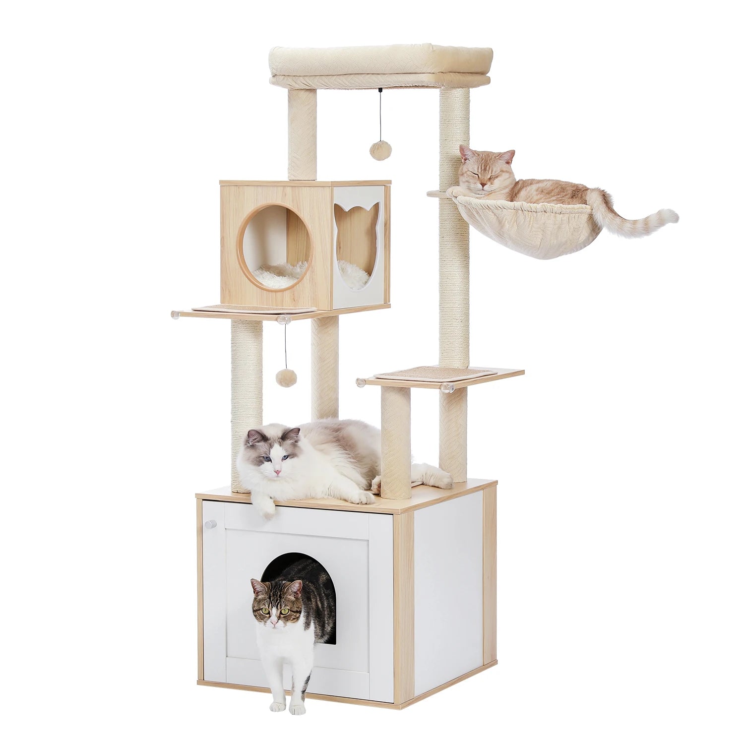 Árbol para Gatos de Varios Niveles, Torre de Madera para Gatos de Interior con Rascadores, Amplio Condominio, Hamaca, Plataforma Superior y Rascador para Gatos, Juguetes para Gatos