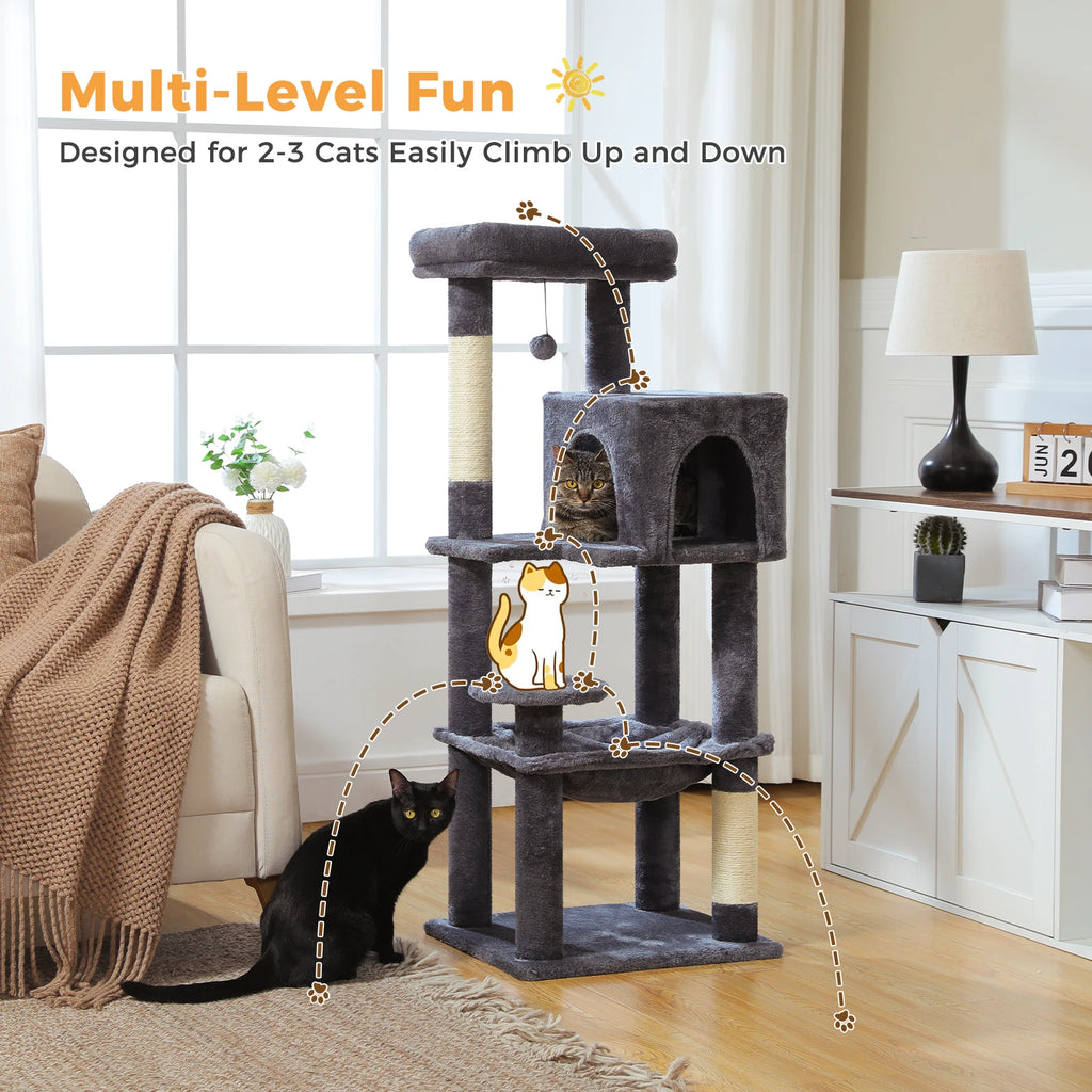 Rascador multinivel para gatos con postes de sisal, condominio acogedor, hamaca grande, torre de felpa para gatos, cama para gatitos de interior, juguetes para gatos