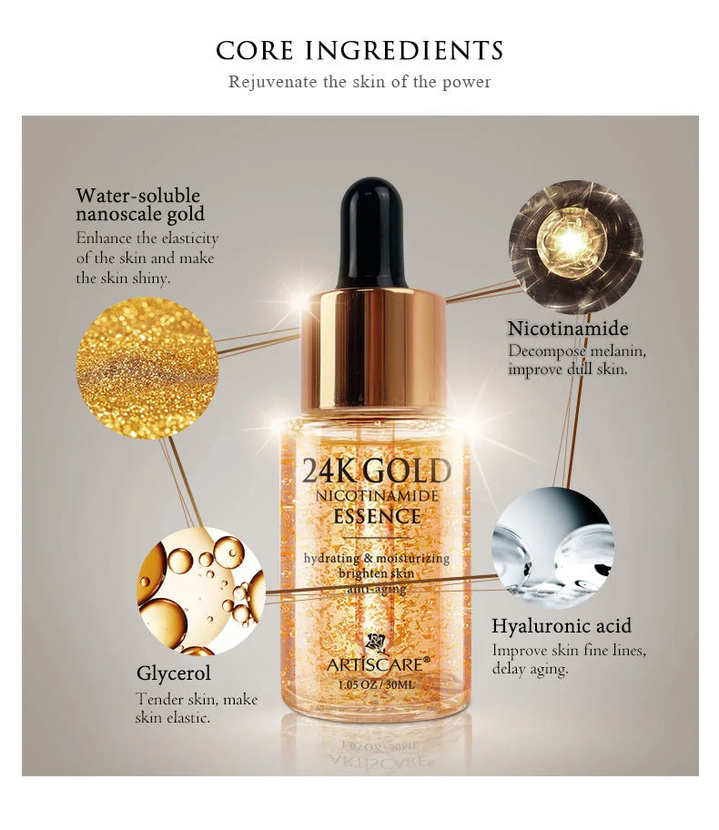 ARTISCARE SET de cuidado de la piel con oro de 24K, Crema facial, Suero hidratante, Esencia para ojeras, Productos coreanos para el cuidado de la piel
