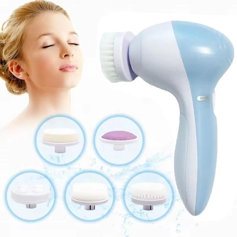 Eléctrico 5 EN 1 Limpiador Facial Eléctrico Cepillo Máquina de Lavado Spa Cuidado de la Piel Masaje Limpieza de Puntos Negros Herramientas Limpiadoras Faciales
