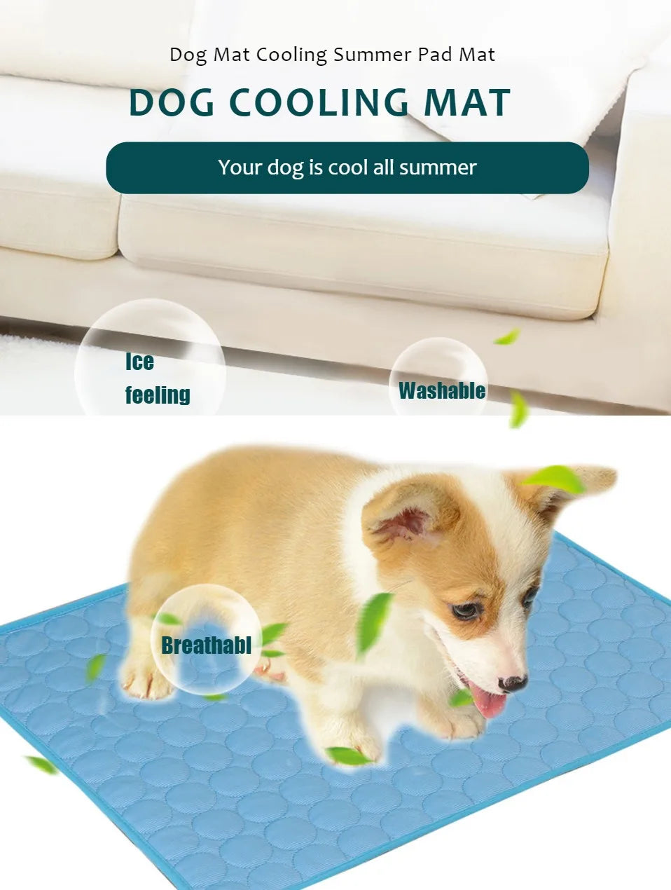 Colchoneta Refrescante para Perros, Cama Fría de Verano para Mascotas, Tamaño Extra Grande Para Perros Pequeños y Grandes, Accesorios para Mascotas, Manta Duradera para Gatos, Manta de Hielo para Gatos y Sofás