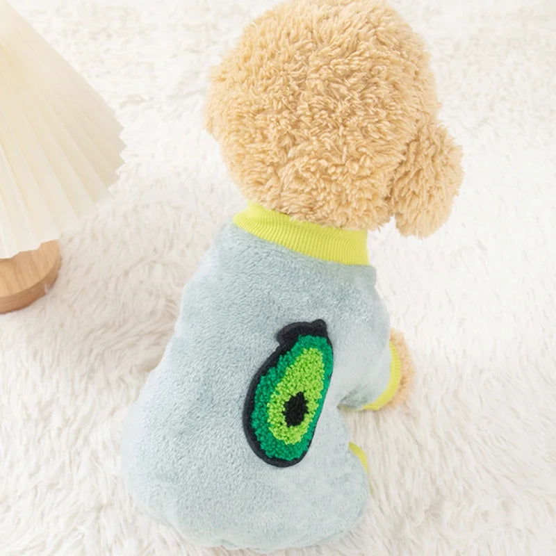 Monos de perro de moda, pijamas cálidos de felpa de invierno para perros, ropa de cuatro patas para cachorros, monos con estampado de frutas para gatos, ropa para perros chihuahua